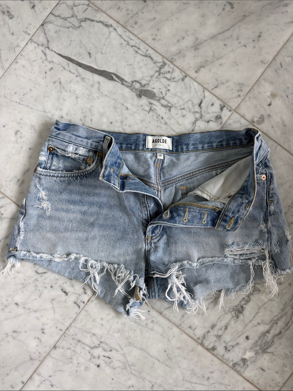 Agolde Parker Light Wash Distressed Denim Cutoff Shorts